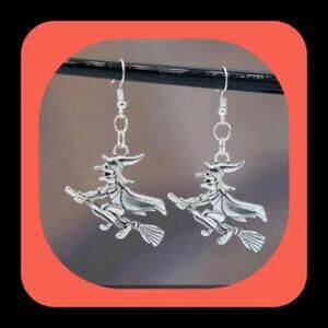 Brand New Halloween Flying Riding Witch Earrings Super Cute!